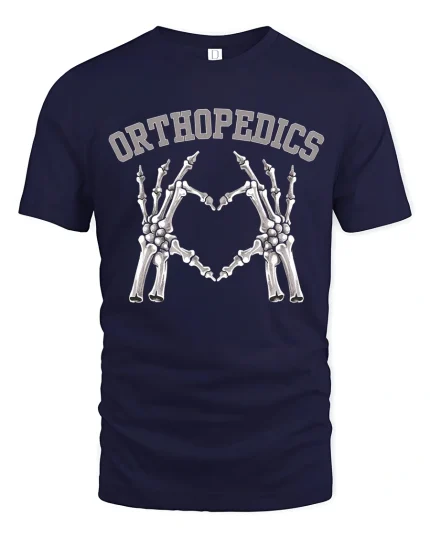 Orthopedics Skeleton Hands Heart Funny Medical Graphic Tee - navy t-shirt on white background