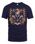 American Eagle Skull Fire Patriotic Freedom Graphic Tee - navy t-shirt on white background