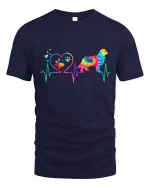 Colorful Dog Heartbeat Love Paw Print Tie Dye Graphic Tee - navy t-shirt on white background