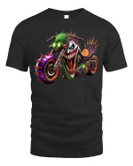 Mad Joker Biker Monster Graphic Tee Wild Street Chaos Style - black t-shirt on white background