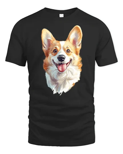 Happy Corgi Smile Portrait Graphic Tee Cute Dog Lover Style - black t-shirt on white background