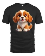 Cute Puppy Smile Cartoon Graphic Tee Adorable Happy Dog Style - black t-shirt on white background