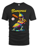 Bananas Baseball Slugger Melting Art Graphic Tee Funny Sports Vibe - black t-shirt on white background