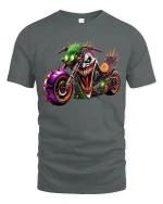 Mad Joker Biker Monster Graphic Tee Wild Street Chaos Style - gray t-shirt on white background