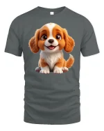 Cute Puppy Smile Cartoon Graphic Tee Adorable Happy Dog Style - gray t-shirt on white background