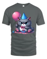 Grumpy Birthday Cat Balloon Gift Graphic Tee Cute Funny Mood - gray t-shirt on white background