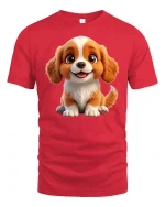 Cute Puppy Smile Cartoon Graphic Tee Adorable Happy Dog Style - red t-shirt on white background