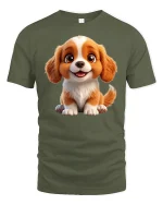 Cute Puppy Smile Cartoon Graphic Tee Adorable Happy Dog Style - military green t-shirt on white background