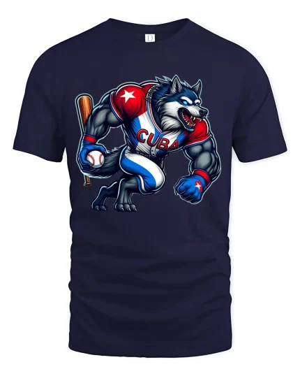 Cuba Baseball Wolf Power Graphic Tee Fierce Sports Energy - navy t-shirt on white background