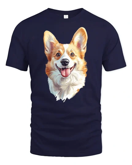 Happy Corgi Smile Portrait Graphic Tee Cute Dog Lover Style - navy t-shirt on white background