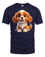 Cute Puppy Smile Cartoon Graphic Tee Adorable Happy Dog Style - navy t-shirt on white background