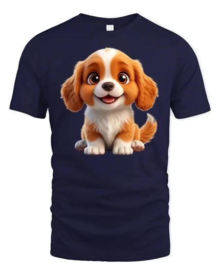 Cute Puppy Smile Cartoon Graphic Tee Adorable Happy Dog Style - navy t-shirt on white background