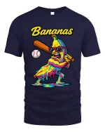 Bananas Baseball Slugger Melting Art Graphic Tee Funny Sports Vibe - navy t-shirt on white background