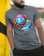 Sweet Heat Baseball Donut Art Graphic Tee Street Style Vibes - model wearing grey tee, leaning on column