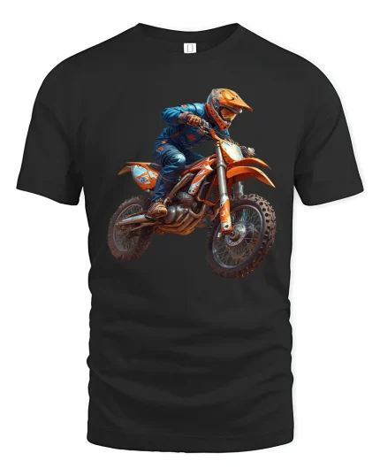 Extreme Motocross Dirt Bike T Shirt With High Speed Action Art - black t-shirt on white background