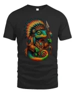 Tribal Chameleon Warrior Graphic T Shirt With Bold Ancient Spirit - black t-shirt on white background