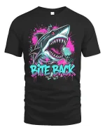 Bite Back Shark Tee With Neon Graffiti Art And Fierce Attitude - black t-shirt on white background