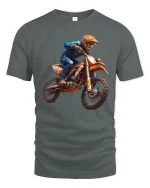 Extreme Motocross Dirt Bike T Shirt With High Speed Action Art - gray t-shirt on white background
