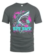 Bite Back Shark Tee With Neon Graffiti Art And Fierce Attitude - gray t-shirt on white background