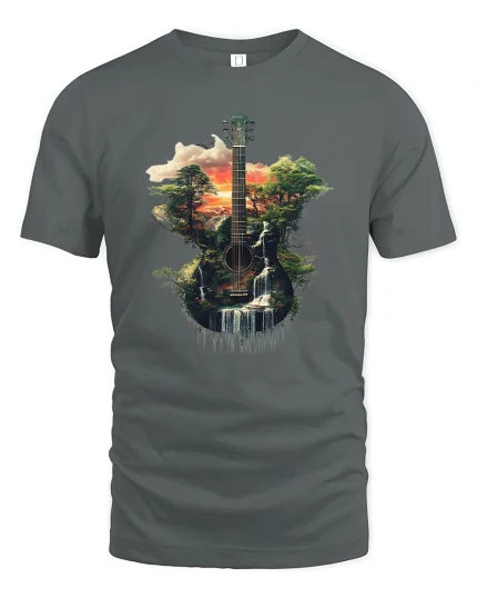 Nature Guitar Harmony Graphic T Shirt With Forest Music Soul - gray t-shirt on white background