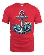 Nautical Anchor T Shirt With Ocean Waves And Sailing Spirit - red t-shirt on white background