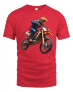 Extreme Motocross Dirt Bike T Shirt With High Speed Action Art - red t-shirt on white background