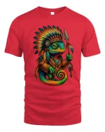 Tribal Chameleon Warrior Graphic T Shirt With Bold Ancient Spirit - red t-shirt on white background