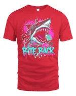 Bite Back Shark Tee With Neon Graffiti Art And Fierce Attitude - red t-shirt on white background