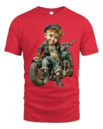 Vintage Rebel Kid Motorcycle Graphic T Shirt With Cool Retro Vibe - red t-shirt on white background