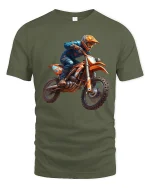 Extreme Motocross Dirt Bike T Shirt With High Speed Action Art - military green t-shirt on white background
