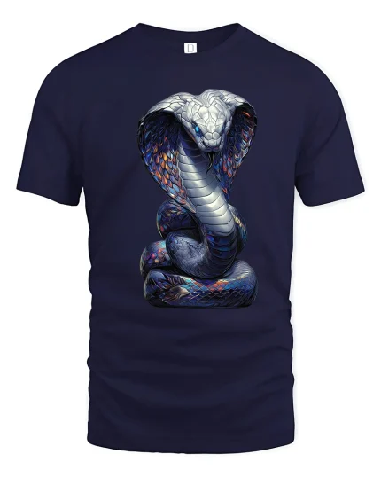 Venomous King Cobra T Shirt With Fierce Mystic Power Art - navy t-shirt on white background