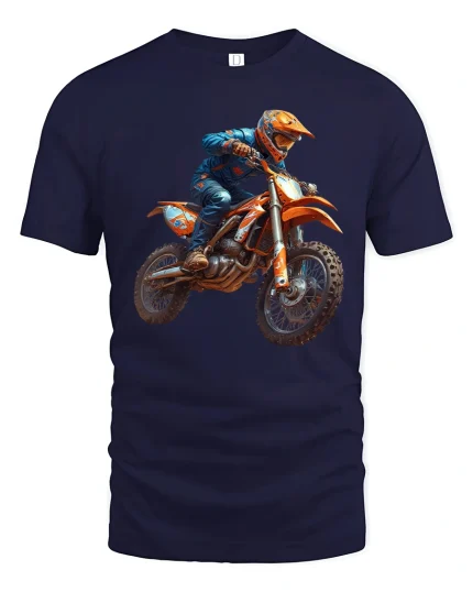 Extreme Motocross Dirt Bike T Shirt With High Speed Action Art - navy t-shirt on white background