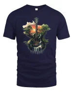 Nature Guitar Harmony Graphic T Shirt With Forest Music Soul - navy t-shirt on white background
