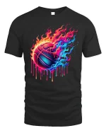 Neon Fire Basketball Art Tee Colorful Dripping Graphic T-Shirt - black t-shirt on white background