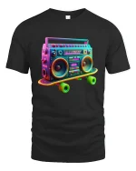Retro Boombox Skateboard Art Tee for Music Fans T-Shirt - black t-shirt on white background