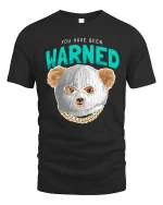Funny Warned Bear Mask Graphic Tee Bold Attitude T-Shirt - black t-shirt on white background