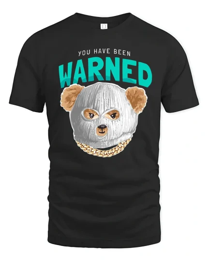 Funny Warned Bear Mask Graphic Tee Bold Attitude T-Shirt - black t-shirt on white background