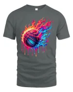 Neon Fire Basketball Art Tee Colorful Dripping Graphic T-Shirt - gray t-shirt on white background