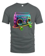 Retro Boombox Skateboard Art Tee for Music Fans T-Shirt - gray t-shirt on white background