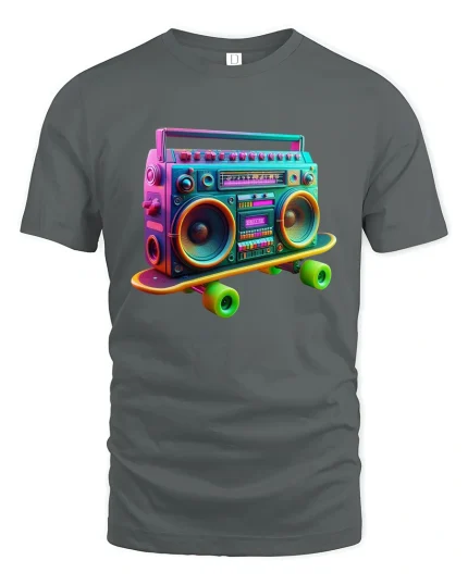 Retro Boombox Skateboard Art Tee for Music Fans T-Shirt - gray t-shirt on white background