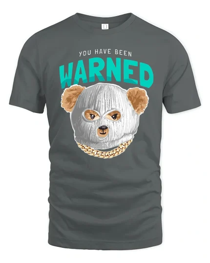 Funny Warned Bear Mask Graphic Tee Bold Attitude T-Shirt - gray t-shirt on white background