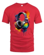 Vibrant Splash Headphones Art Tee for Music Lovers T-Shirt - red t-shirt on white background