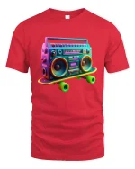 Retro Boombox Skateboard Art Tee for Music Fans T-Shirt - red t-shirt on white background