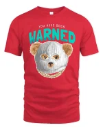Funny Warned Bear Mask Graphic Tee Bold Attitude T-Shirt - red t-shirt on white background