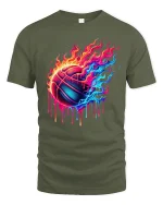 Neon Fire Basketball Art Tee Colorful Dripping Graphic T-Shirt - military green t-shirt on white background