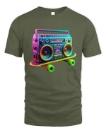 Retro Boombox Skateboard Art Tee for Music Fans T-Shirt - military green t-shirt on white background