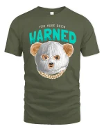 Funny Warned Bear Mask Graphic Tee Bold Attitude T-Shirt - military green t-shirt on white background