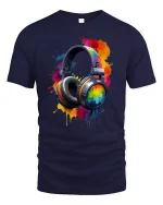 Vibrant Splash Headphones Art Tee for Music Lovers T-Shirt - navy t-shirt on white background