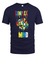 Complex Mind Melting Puzzle Cube Art Tee Creative Graphic Shirt - navy t-shirt on white background