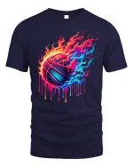 Neon Fire Basketball Art Tee Colorful Dripping Graphic T-Shirt - navy t-shirt on white background
